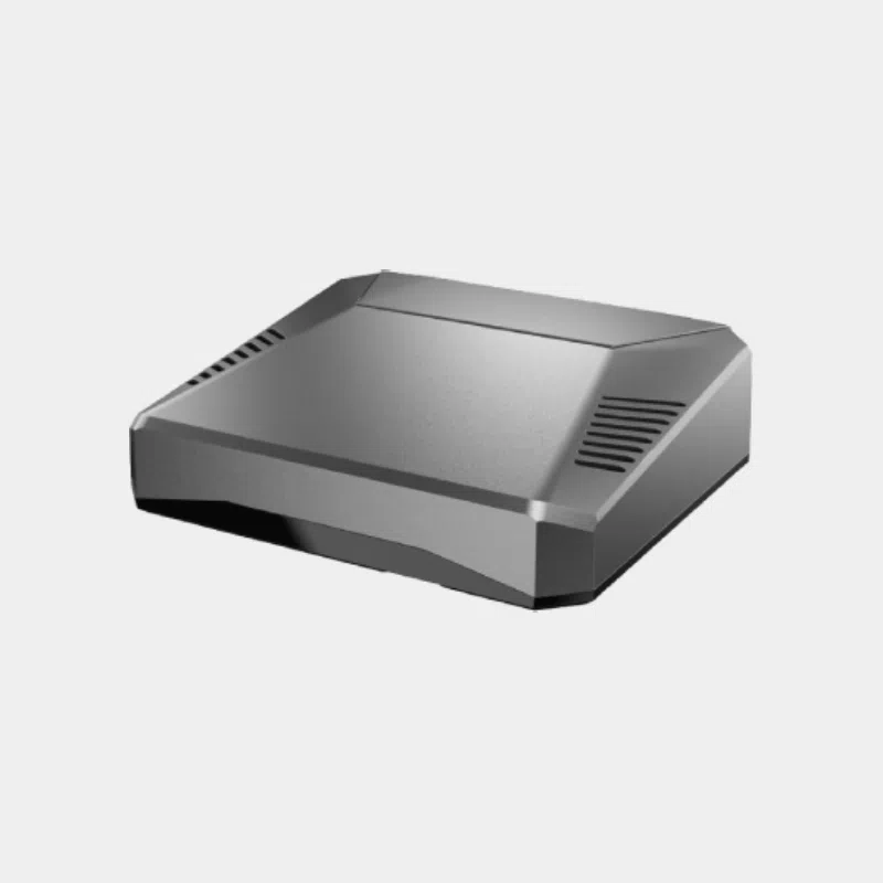 Boîtier Argon ONE V2 gris métallisé pour Raspberry Pi 4, vu de trois quarts fermé