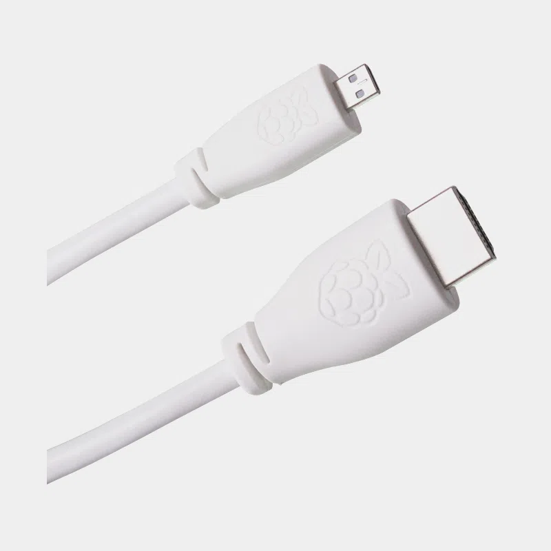 Câble blanc avec connecteur micro-HDMI à une extrémité et connecteur HDMI standard à l'autre