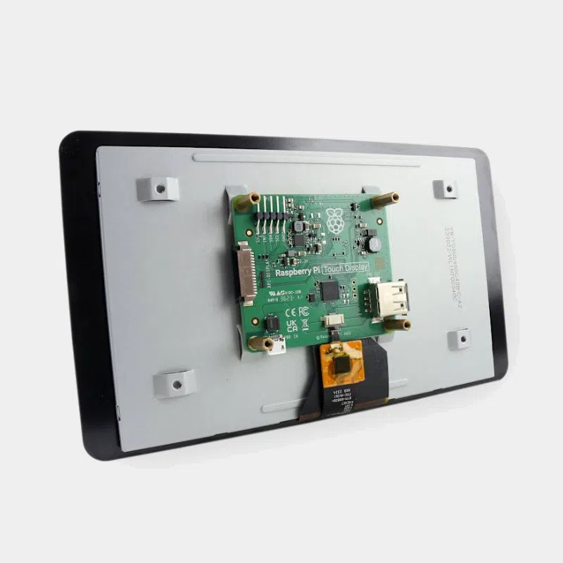 Ecran tactile Raspberry Pi 7 pouces vu de dos avec carte pilote et connecteur HDMI