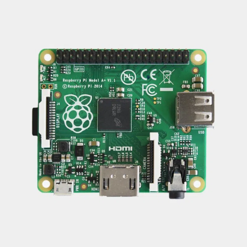 Carte Raspberry Pi 3 Model A+ vue de dessus avec port HDMI et fente microSD