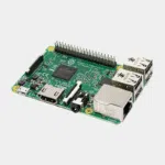 Carte Raspberry Pi 3 Model B+ vue de trois quarts avec broches GPIO et port Ethernet