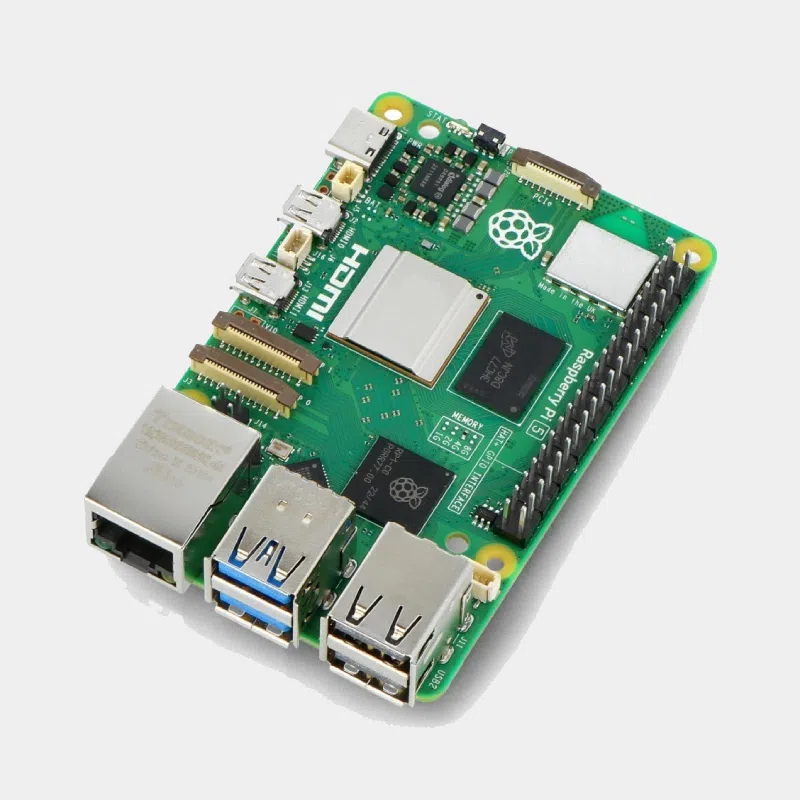 Carte Raspberry Pi 5 vue de dessus avec ports HDMI et double USB-A visibles