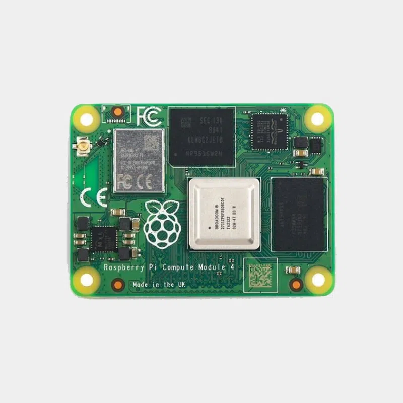 Module Raspberry Pi Compute Module 4 vu de dessus, puce Wi-Fi et mémoire RAM visibles