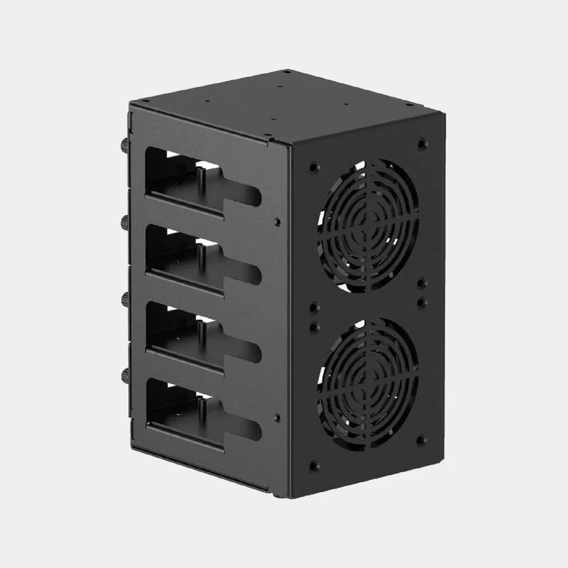 Boîtier cluster rack noir UCTRONICS vu de dos avec ses deux ventilateurs de refroidissement
