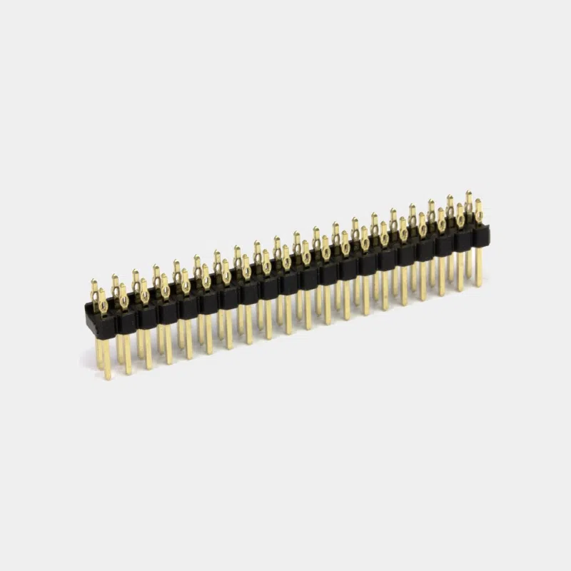 GPIO Hammer Header (sans soudure) 2 GPIO Hammer Header mâle, connecteur à broches dorées double rangée vu de face