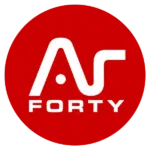 Retroflag 5 Logo ARGON FORTY, monogramme blanc stylisé sur cercle rouge plein, sans texte additionnel