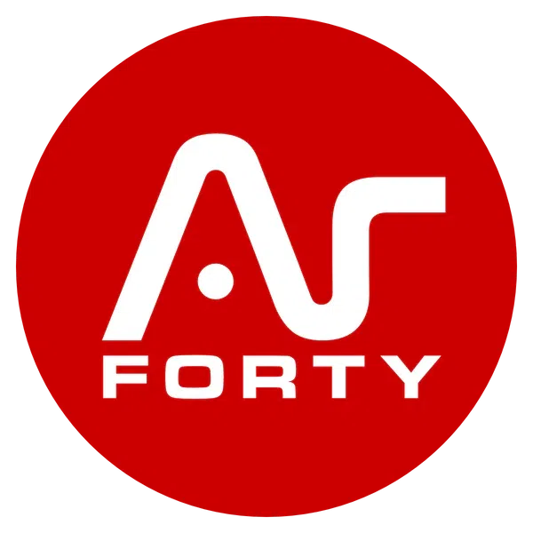 Logo ARGON FORTY, monogramme blanc stylisé sur cercle rouge plein, sans texte additionnel