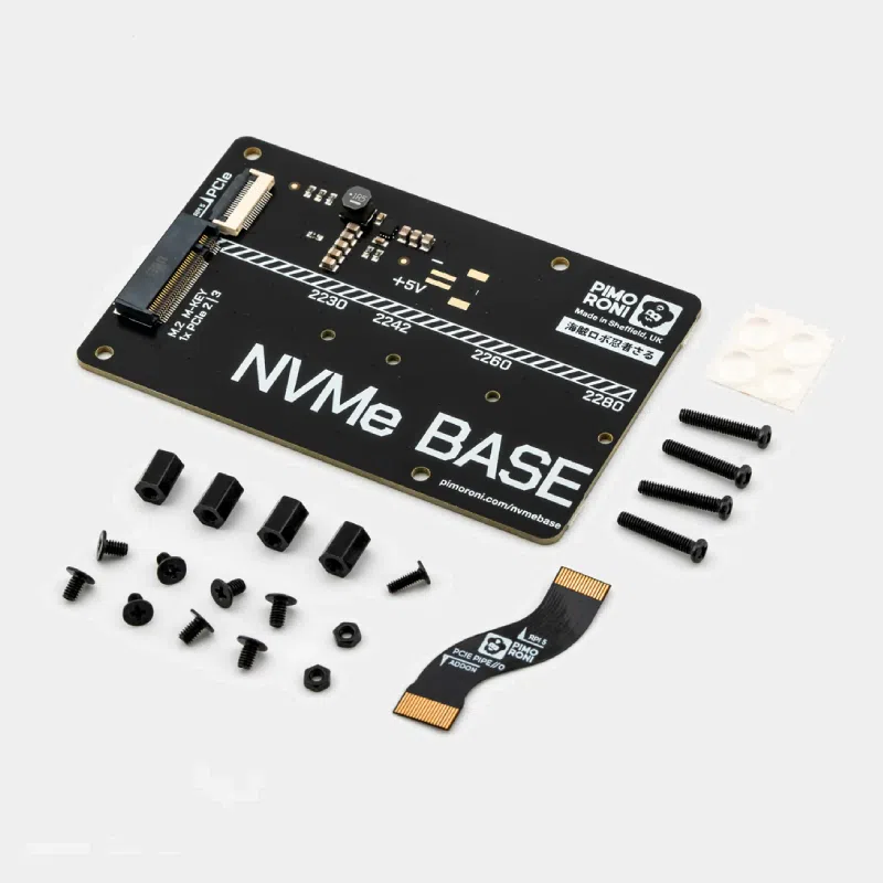 NVMe Base pour Raspberry Pi 5, carte adaptateur noire avec vis, entretoises et nappe flexible fournies