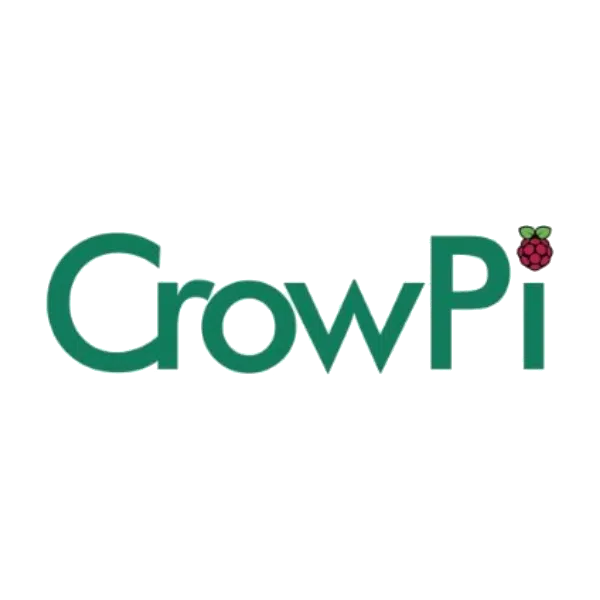 Logo CrowPi, texte vert stylisé accompagné d'une icône Raspberry Pi