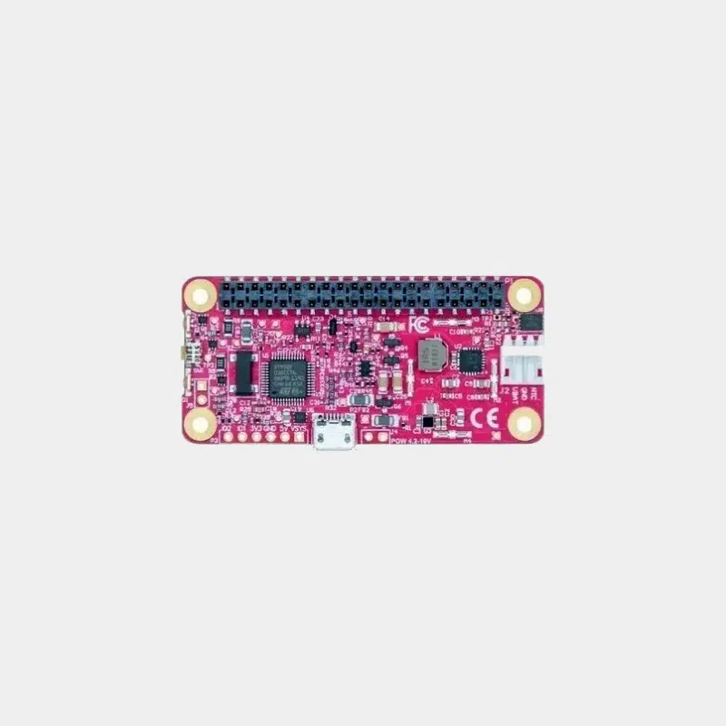 HAT PiJuice pour Raspberry Pi Zero, carte rouge vue de dessus avec connecteur GPIO et port USB-C