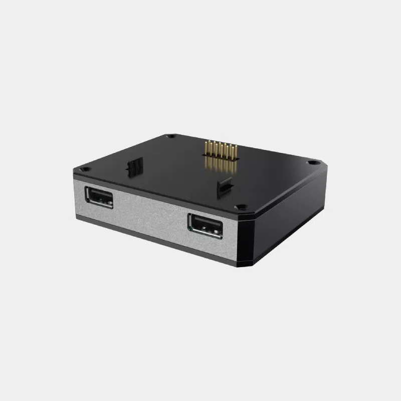 Module USB-LAN pour ARGON POD vu de trois quarts avec ses ports et son connecteur à broches