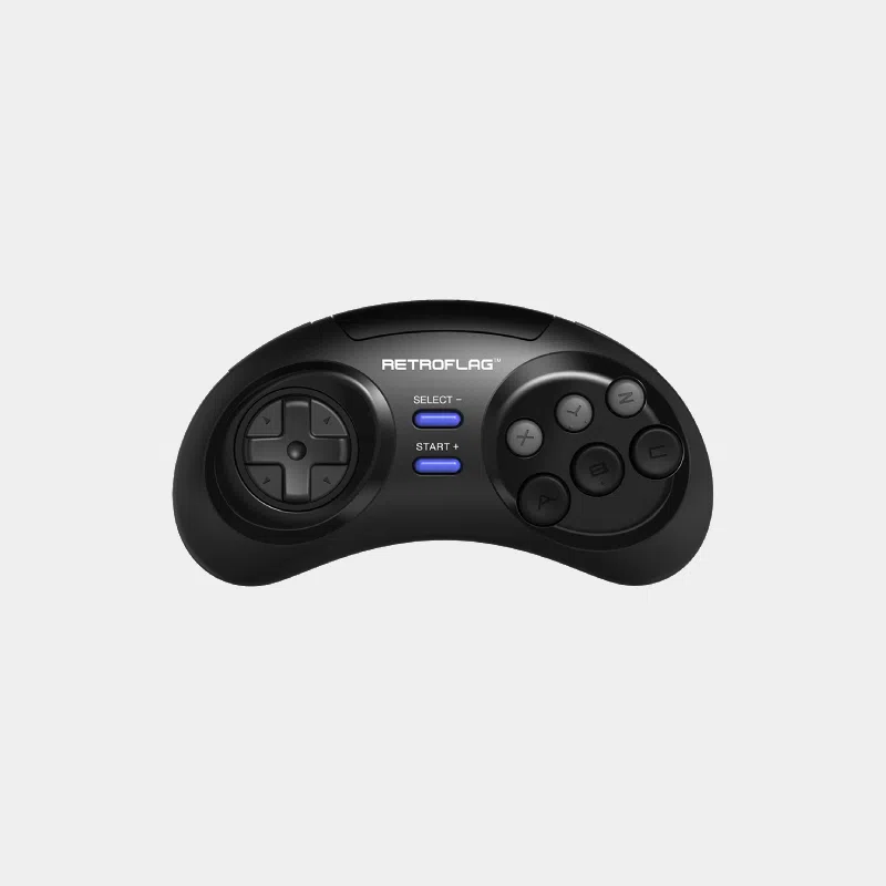 Manette Retroflag Classic Controller-M vue de face avec logo, croix directionnelle et six boutons