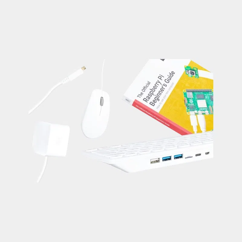Kit Raspberry Pi 500 avec souris, câble d'alimentation et guide officiel du débutant