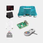 Ensemble complet du kit console Raspberry Pi 5 et Recalbox avec boîtier, câble et manette