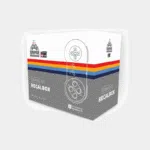 Emballage du kit Recalbox Raspberry Pi 5 avec logo manette et bandeau multicolore