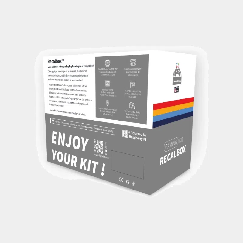Dos de l'emballage du kit Recalbox Raspberry Pi 5 avec message Enjoy your kit