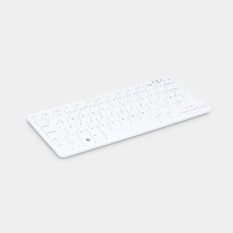 Raspberry Pi 500 2 Clavier ordinateur Raspberry Pi 500 blanc vu de dessus en angle
