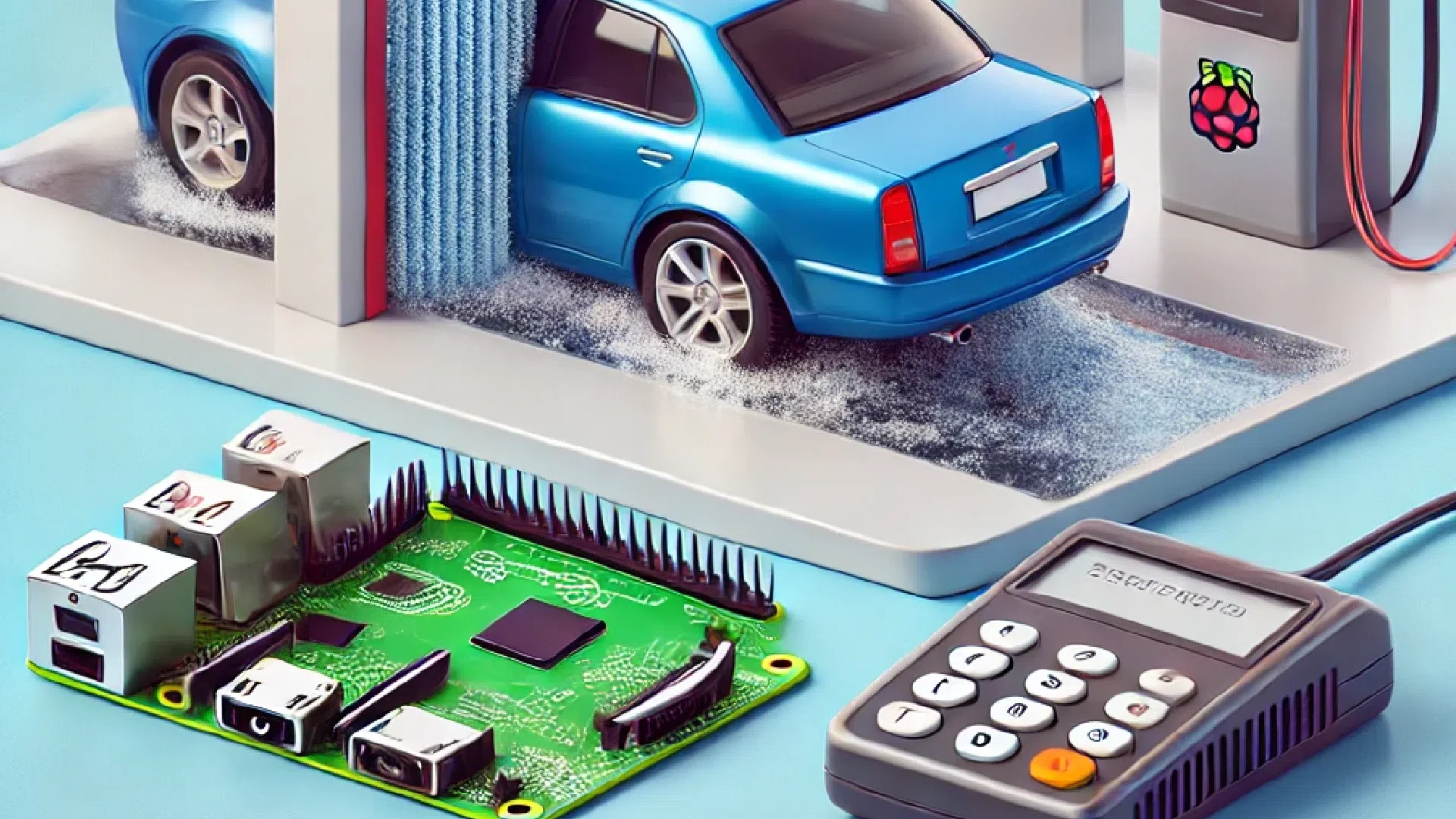 Station de lavage automatisée avec carte Raspberry Pi et terminal de paiement