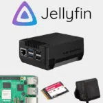 Kit Jellyfin Raspberry Pi 5 avec boîtier noir, carte, SSD NVMe et bloc d'alimentation