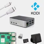 Kit Kodi Raspberry Pi 5 avec boîtier gris, câble USB-C, carte mémoire et alimentation