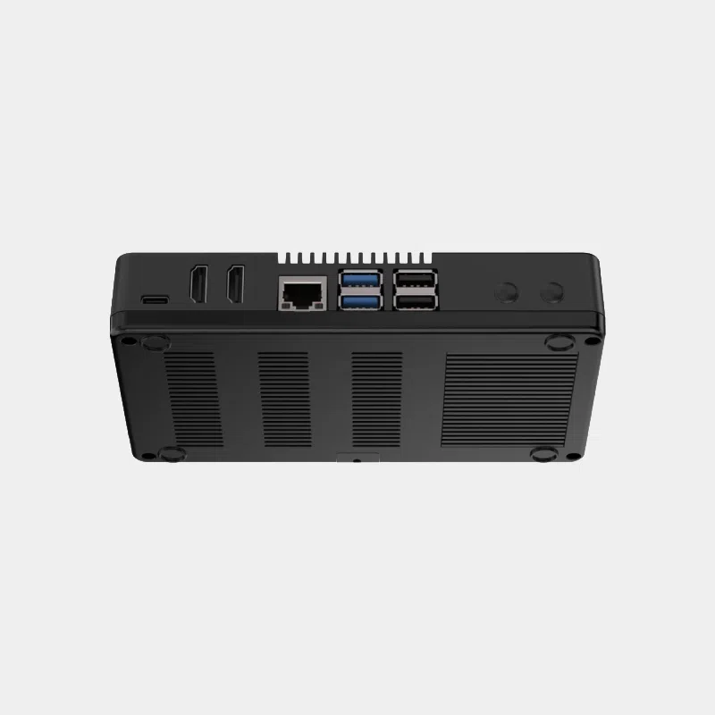Boîtier Argon ONE V5 pour Raspberry Pi 5 4 Boîtier Argon One V5 vu de l'arrière avec ports HDMI, Ethernet et USB apparents