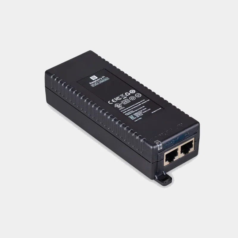 Injecteur PoE+ Raspberry Pi vu de dessus avec ses deux ports Ethernet RJ45