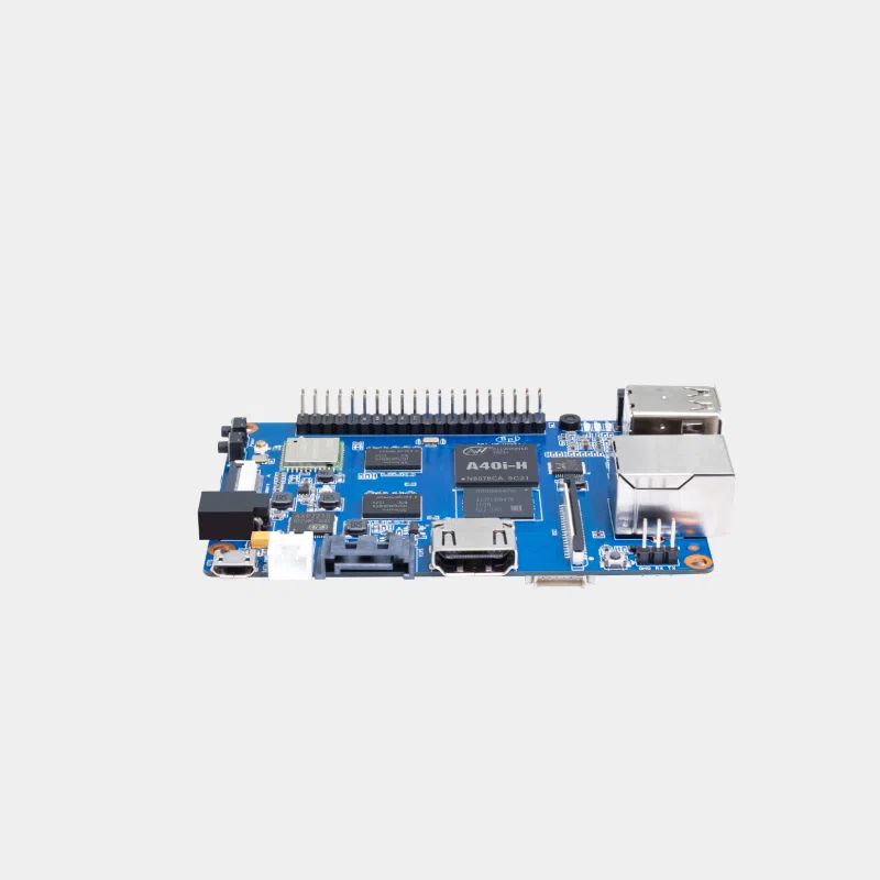 Carte Banana Pi BPI-M2 Ultra bleue vue de trois quarts avec port HDMI et broches GPIO