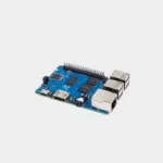 Carte Banana Pi BPI-M4 Berry bleue vue de trois quarts avec port Ethernet et USB