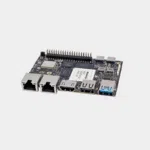 Carte Banana Pi BPI-M7 sombre vue de trois quarts avec deux ports Ethernet et HDMI