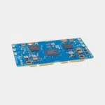 Carte réseau Banana Pi BPI-R4-NIC-BE14 bleue avec connecteur PCIe doré, vue de trois quarts