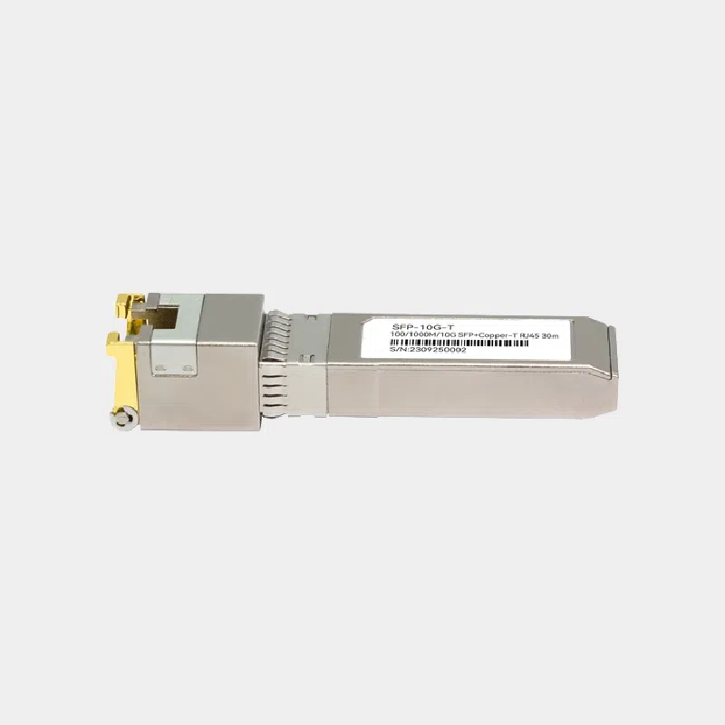 Module SFP-10G-T Banana Pi métallique avec connecteur à broches dorées, vu de profil