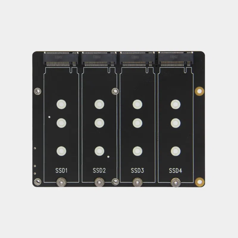 Extension M.2 PCIe 4 slots SSD pour Raspberry Pi 5 vue de dos avec emplacements SSD1 à SSD4