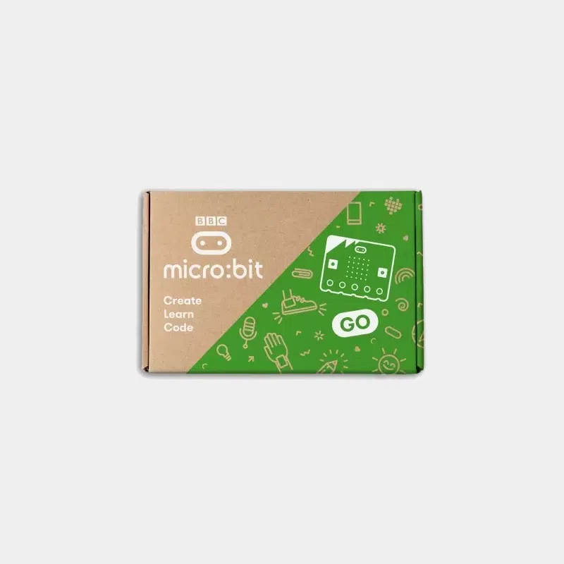 Boîte du kit Micro:BIT GO avec logo micro:bit et bandeau vert GO