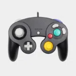 Manette GameCube USB noire vue de face avec boutons verts, rouge et jaune