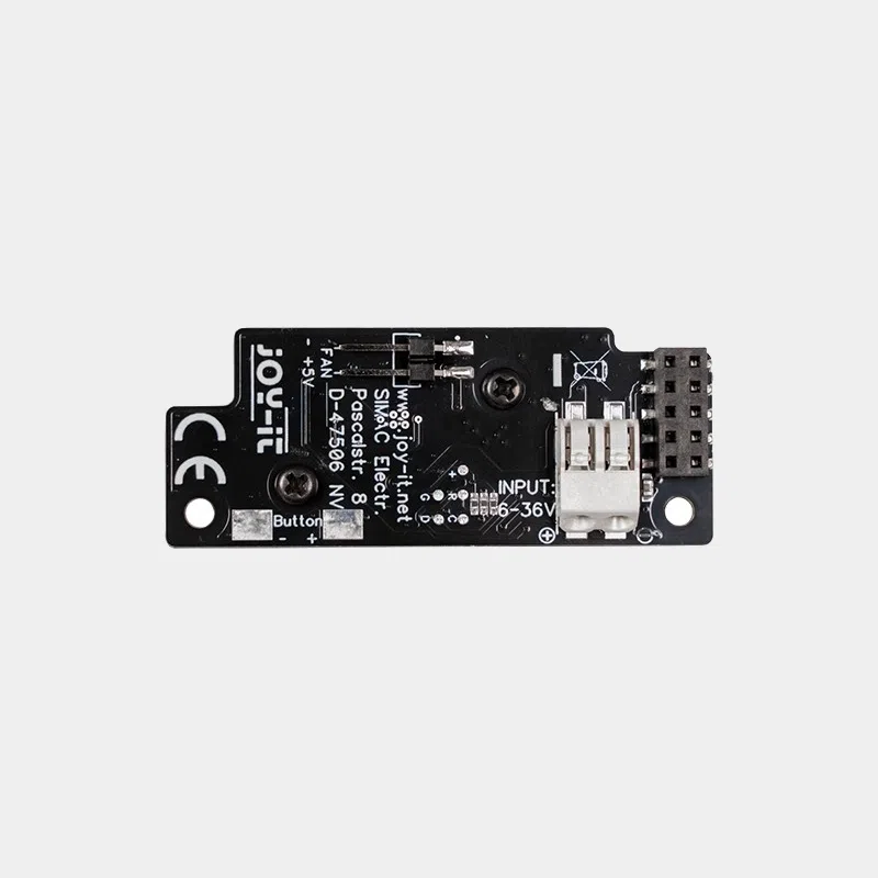 Module Pi Energy Mini pour Raspberry Pi vu de dessus avec étiquette Input 6 à 36 volts