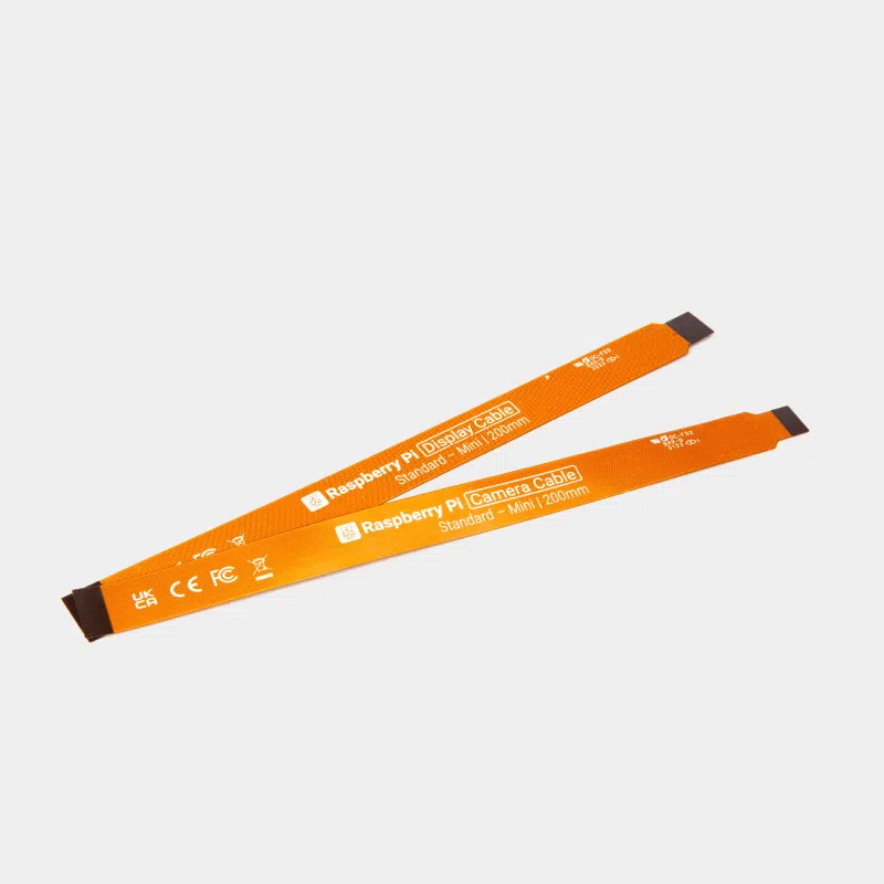 Deux câbles plats orange pour caméra Raspberry Pi, connecteurs Standard et Mini aux extrémités