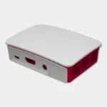 Boîtier officiel rouge et blanc pour Raspberry Pi 3B+, vu de dessus, coque fermée