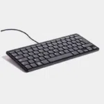Clavier officiel Raspberry Pi azerty noir et gris vu de biais avec câble noir