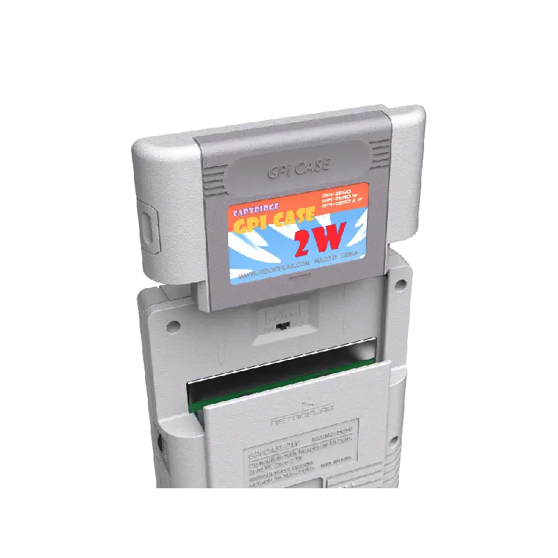 GPi Case 2W 2 Cartouche Splash 2W insérée dans la fente supérieure de la console GPi Case 2W