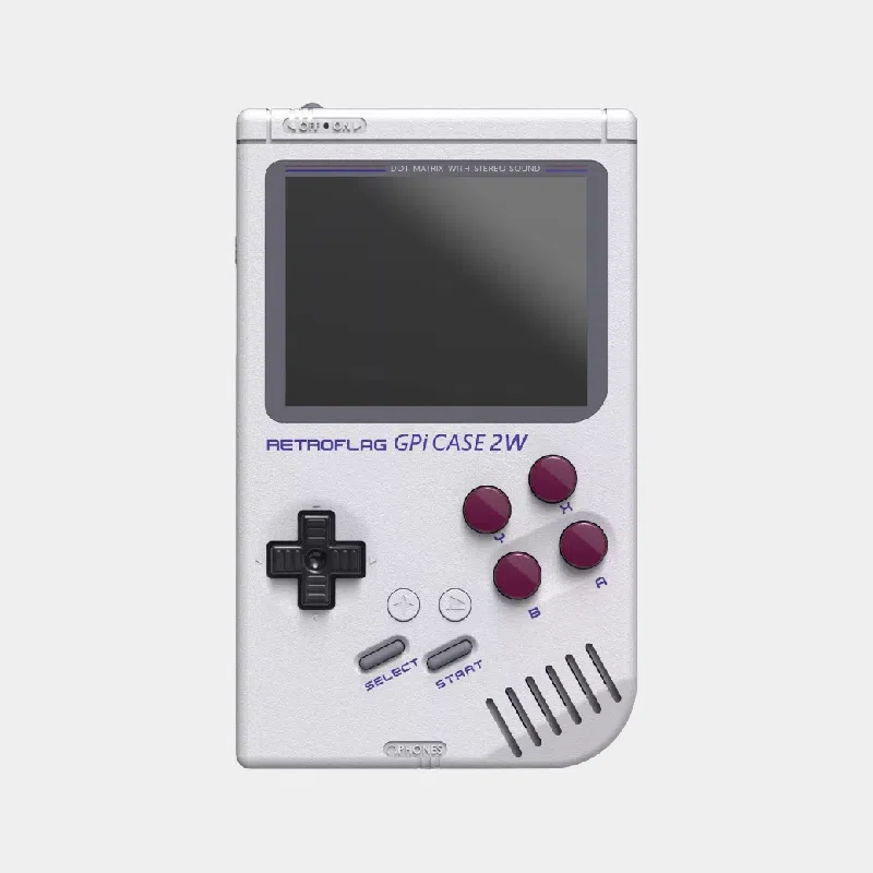 Console portable Retroflag GPi Case 2W grise vue de face, écran éteint