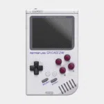 Console Retroflag GPi Case 2W grise vue de face avec croix directionnelle et boutons violets