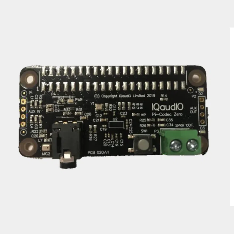 Carte HAT Codec Zero IQaudio vue de dessus avec jack audio et bornier vert