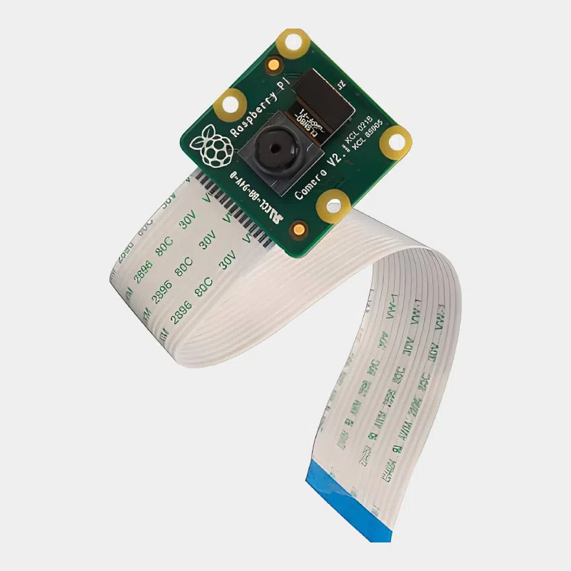 Module caméra v2 8MP Raspberry Pi avec nappe blanche recourbée en boucle