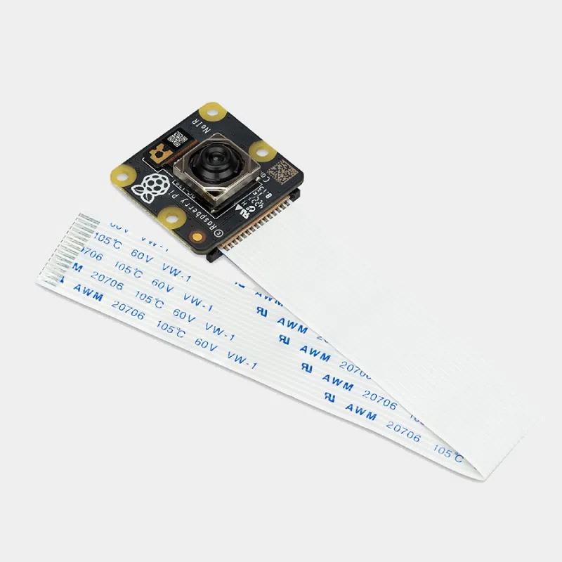 Module caméra v3 Infrarouge Raspberry Pi avec objectif noir et longue nappe blanche