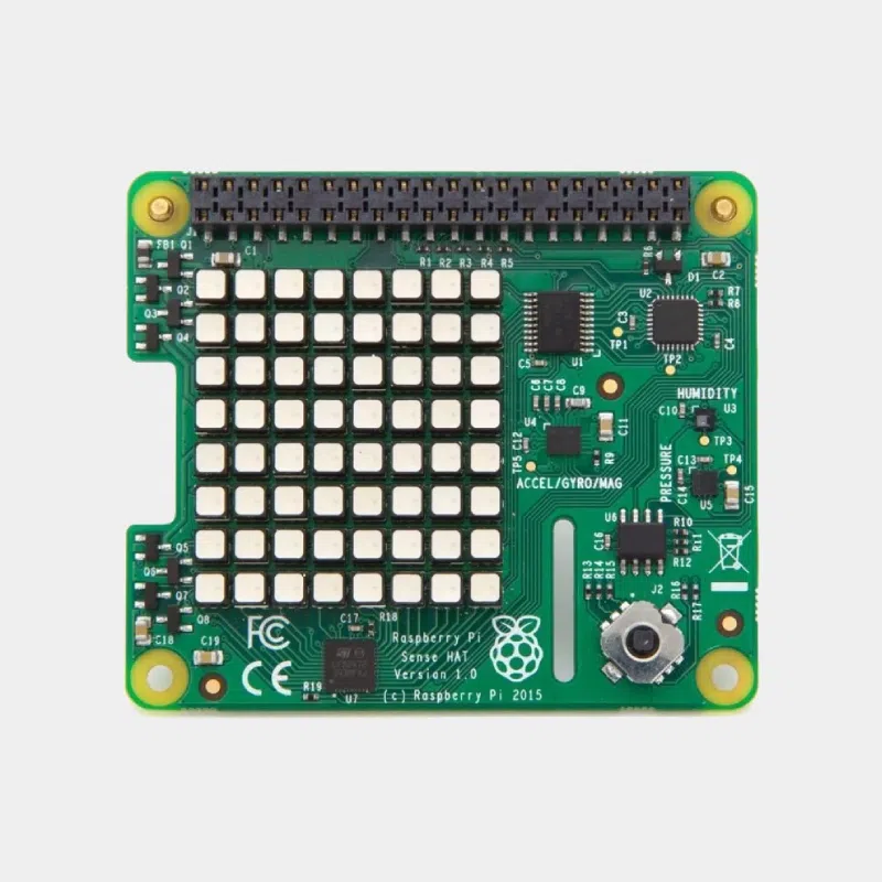 HAT Sense Raspberry Pi vert avec matrice de LED 8x8 et bouton joystick central