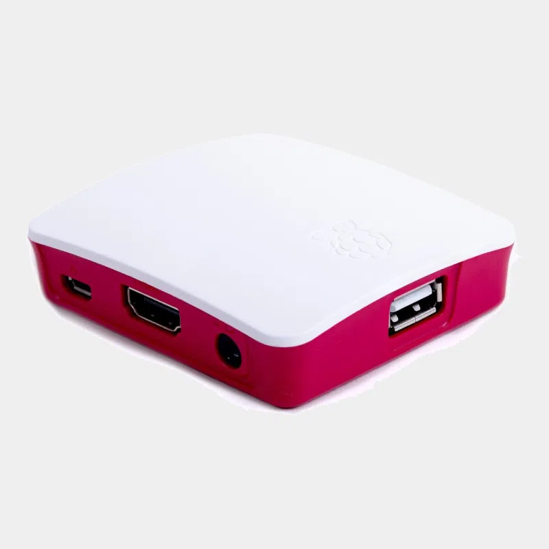 Boîtier officiel blanc et rouge pour Raspberry Pi 3 Model A+, vu de dessus