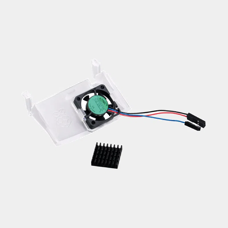 Ventilateur blanc avec support et petit dissipateur noir pour boîtier Raspberry Pi 4