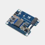 Adaptateur PCIe vers M.2 avec PoE Waveshare, carte bleue vue de trois quarts