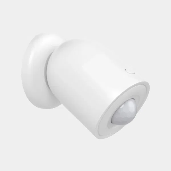 Capteur de mouvement Zigbee Sonoff blanc, vu de profil avec son support orientable