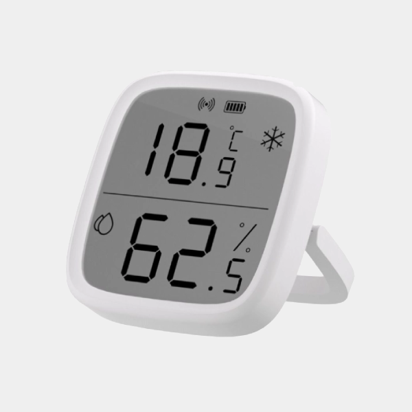 Capteur Sonoff Zigbee avec écran LCD affichant température de 18,9 degrés et humidité de 62,5 pour cent